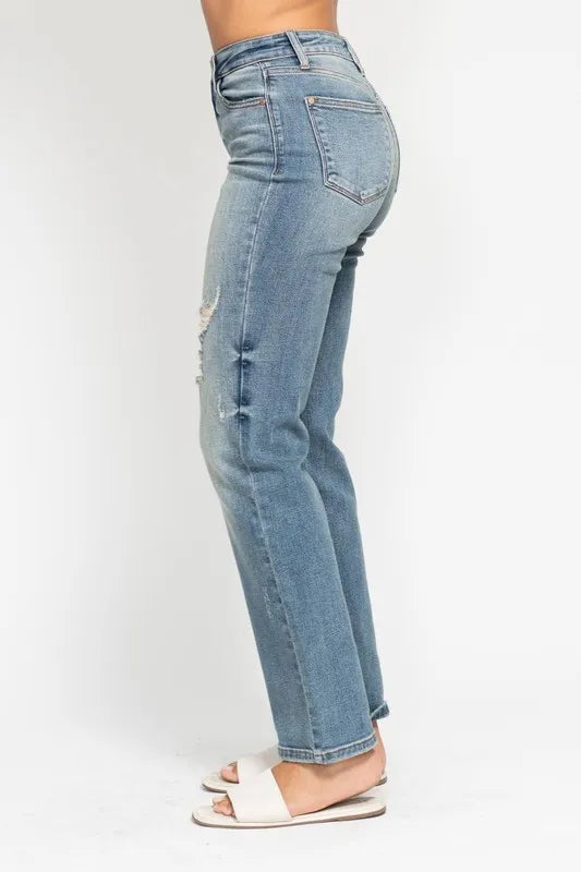 Judy Blue Full Size High Waist Distressed Dad Jean Plus Size - Premium Women / Jeans & Denim from Trendsi - Just $63.99! Shop now at Handbags Specialist Headquarter