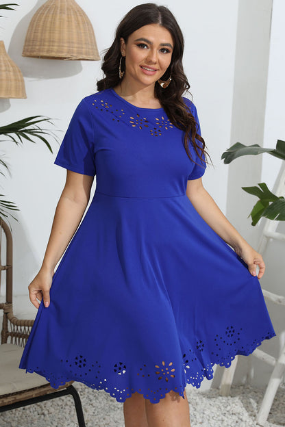 Plus Size Round Neck Openwork Dress - Premium Dresses from Trendsi - Just $30.99! Shop now at Handbags Specialist Headquarter