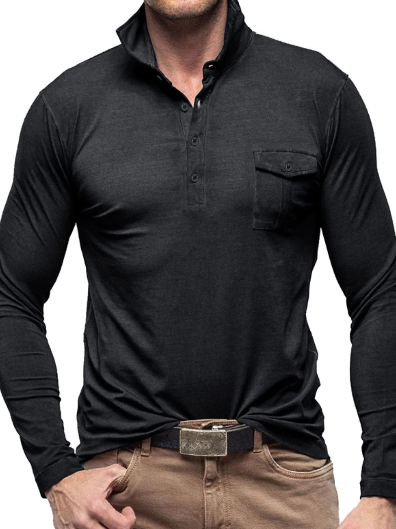 Men's Basic style Collared Neck Long Sleeve Polo - Premium Men's Polo shirt from Trendsi - Just $41.99! Shop now at Handbags Specialist Headquarter