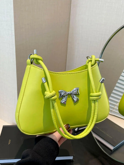 Bow PU Leather Knotted Strap Handbag - Premium Tote Bag from Trendsi - Just $20.62! Shop now at Handbags Specialist Headquarter