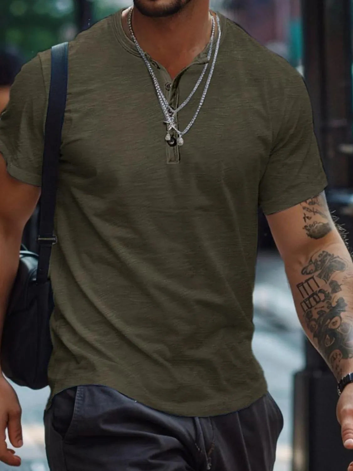 Men's Full Size Button Henley Collar Polo Shirt Plus Size - Premium Men's Polo shirt from Trendsi - Just $23.20! Shop now at Handbags Specialist Headquarter