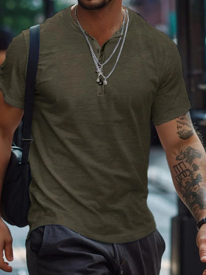 Men's Full Size Button Henley Collar Polo Shirt Plus Size - Premium Men's Polo shirt from Trendsi - Just $23.20! Shop now at Handbags Specialist Headquarter