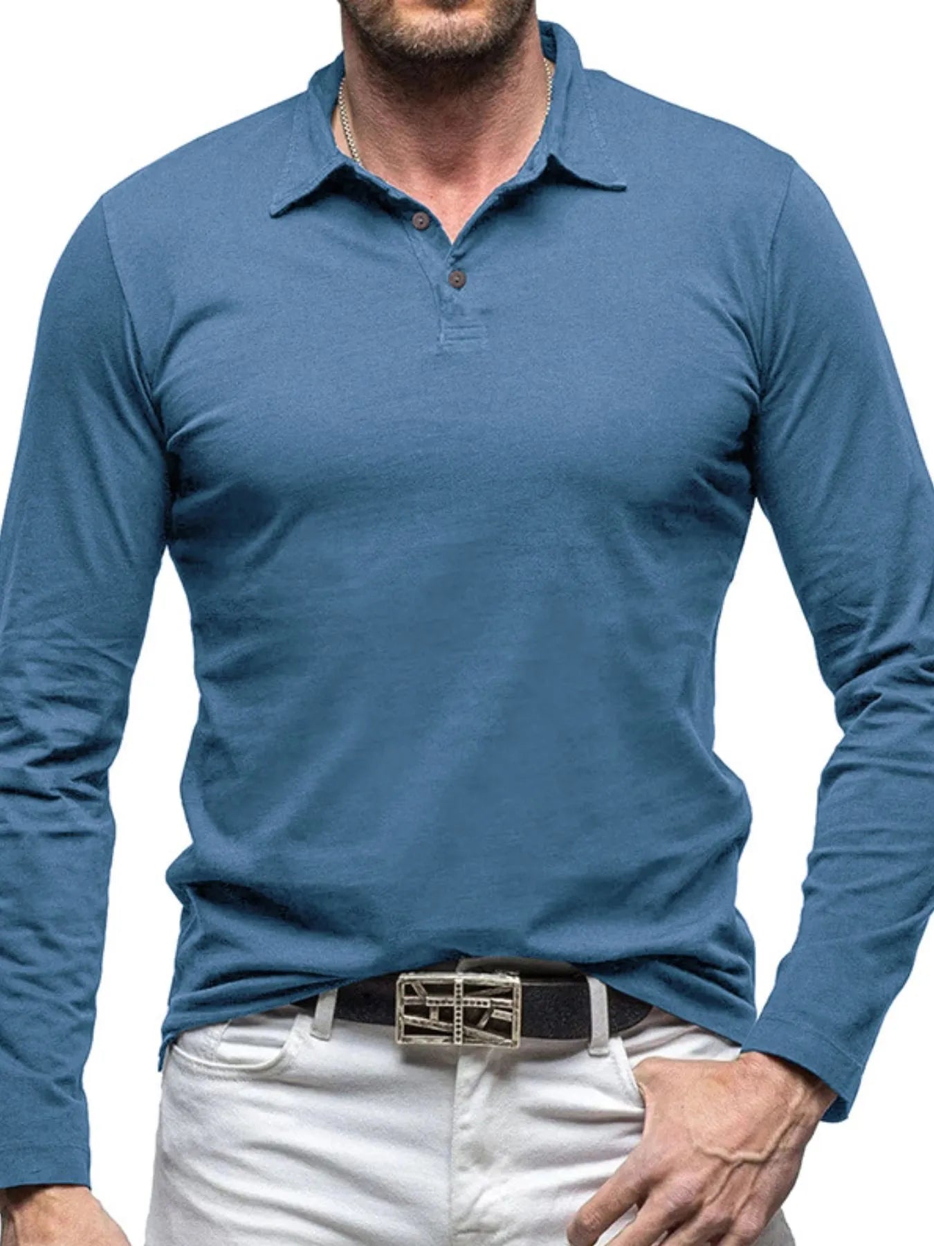 Men's Collared Neck Long Sleeve Polo - Premium Men's Polo shirt from Trendsi - Just $43.99! Shop now at Handbags Specialist Headquarter