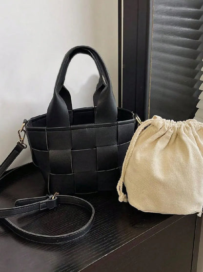 PU Leather Braided Bucket Bag - Premium Tote Bag from Trendsi - Just $33.99! Shop now at Handbags Specialist Headquarter