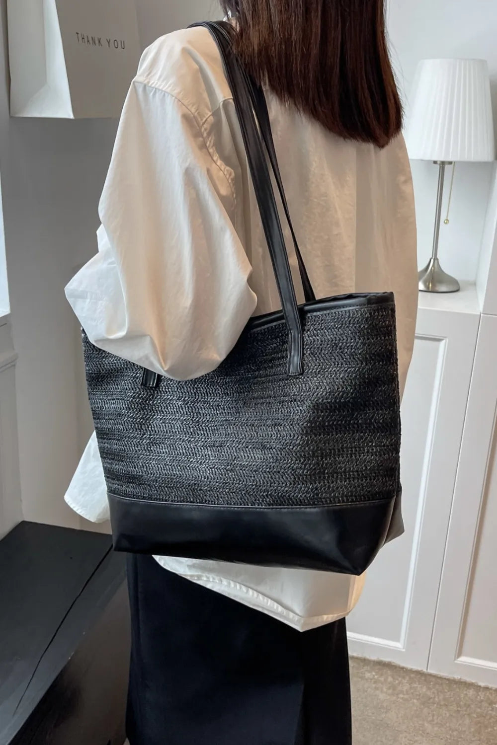 PU Leather Straps Large Tote Bag - Premium Tote Bag from Trendsi - Just $39.99! Shop now at Handbags Specialist Headquarter