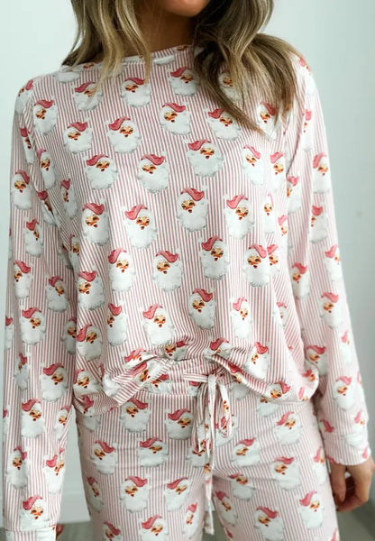 Santa Print Long Sleeve Top and Pants Lounge Set - Premium Sleepwear from Trendsi - Just $46.99! Shop now at Handbags Specialist Headquarter