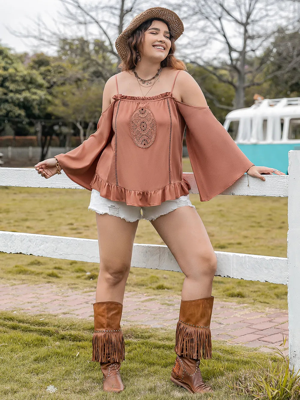 Plus Size Frill Square Neck Long Sleeve Blouse - Premium Plus Size Shirts from Trendsi - Just $30.76! Shop now at Handbags Specialist Headquarter