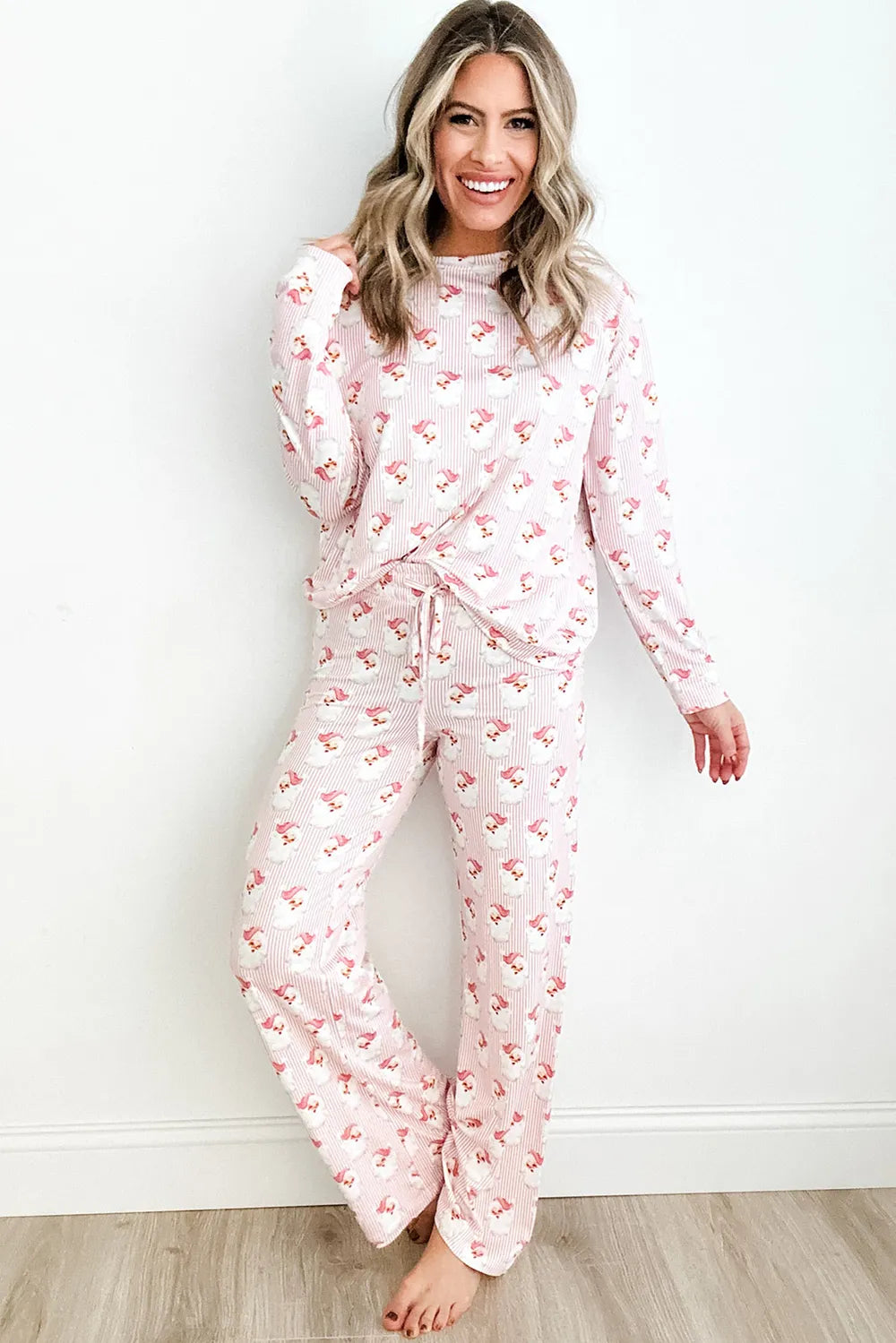 Santa Print Long Sleeve Top and Pants Lounge Set - Premium Sleepwear from Trendsi - Just $46.99! Shop now at Handbags Specialist Headquarter