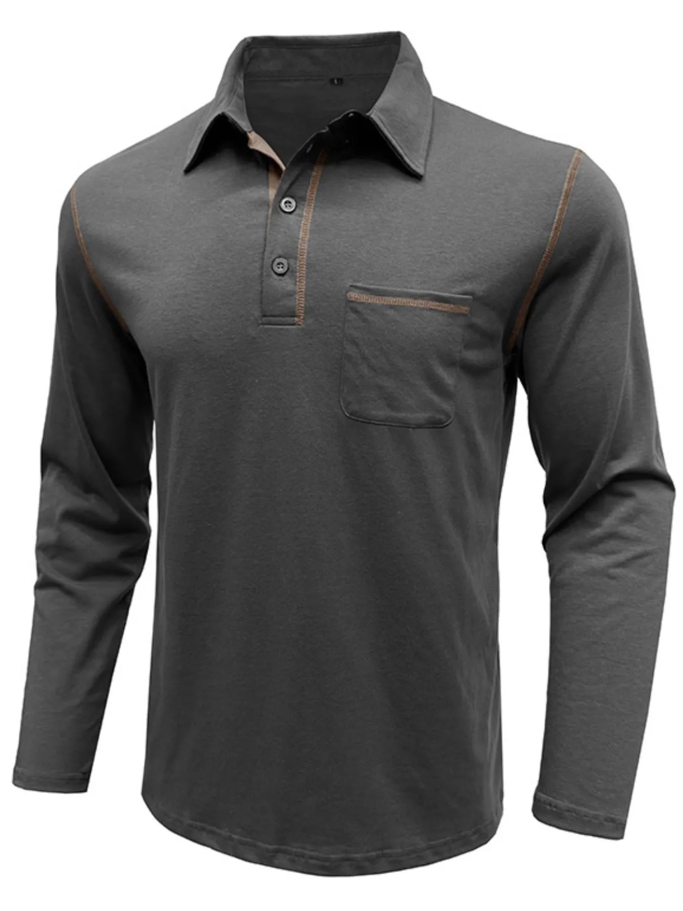 Men's Long Sleeve Polo Shirt with Contrast Stitching - Premium Men's Polo shirt from Trendsi - Just $39.99! Shop now at Handbags Specialist Headquarter