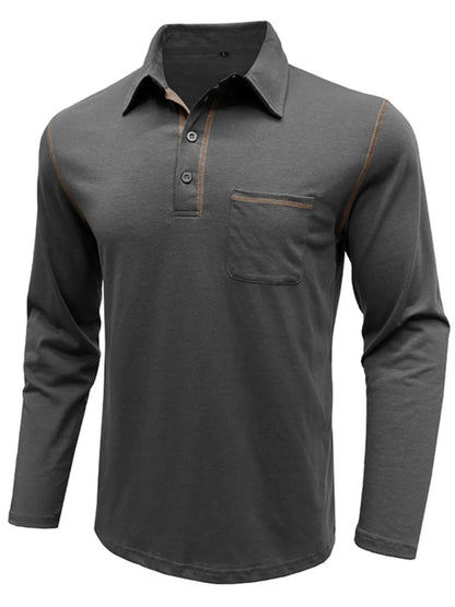 Men's Long Sleeve Polo Shirt with Contrast Stitching - Premium Men's Polo shirt from Trendsi - Just $39.99! Shop now at Handbags Specialist Headquarter