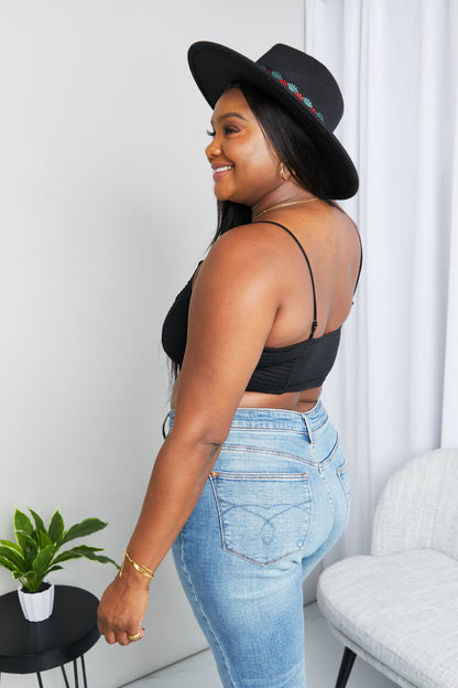 Zenana Full Size Textured Spaghetti Strap Bralette in Black - Premium Tops from Trendsi - Just $17! Shop now at Handbags Specialist Headquarter