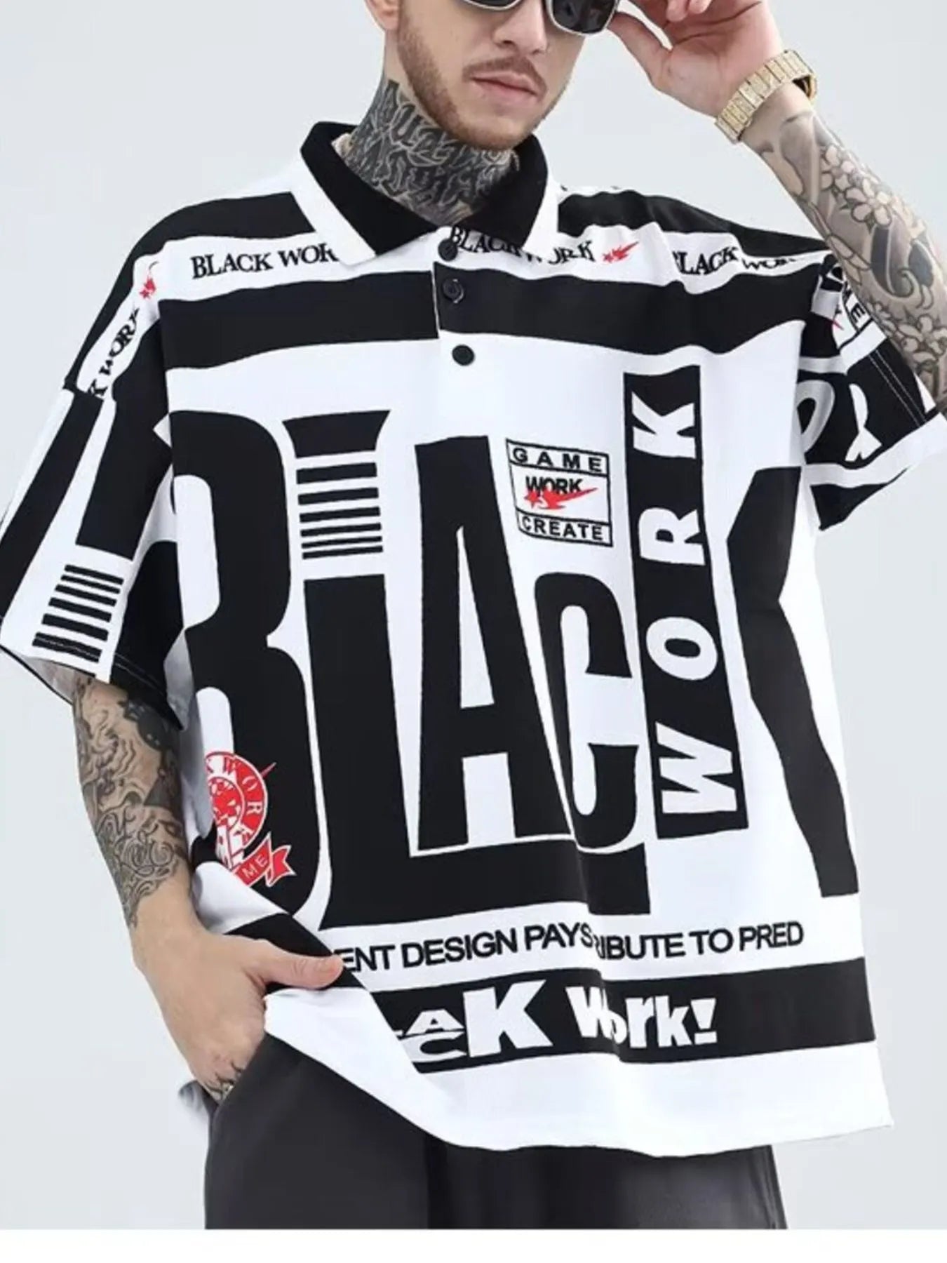 Men's Plus Size Letter Print Half Sleeve Polo Shirt - Premium Men's Polo shirt from Trendsi - Just $23.99! Shop now at Handbags Specialist Headquarter