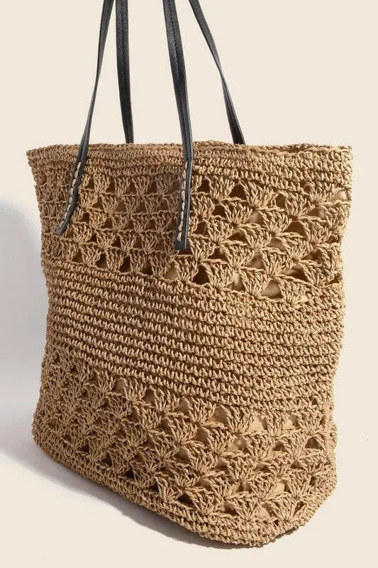 Fame Faux Leather Handle Knitted Tote Bag.
