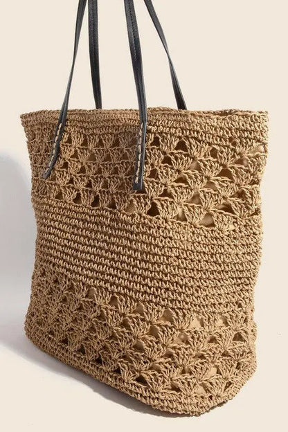 Fame Faux Leather Handle Knitted Tote Bag.
