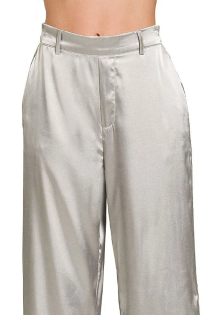 Zenana Wide-Leg Satin Pants - Premium Women Pants from Trendsi - Just $26.99! Shop now at Handbags Specialist Headquarter
