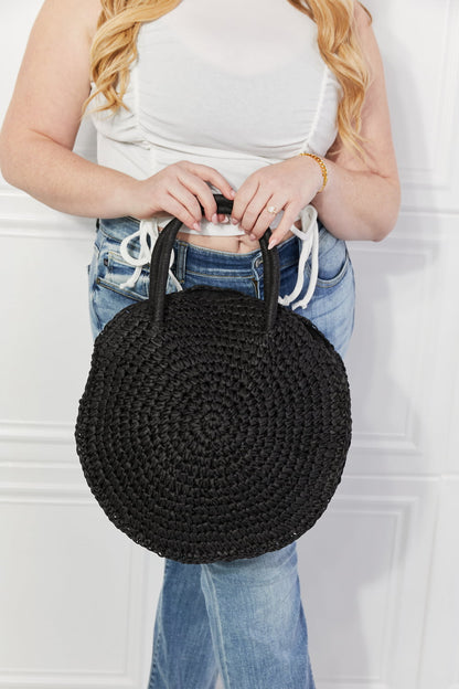 Justin Taylor Beach Date Straw Rattan Handbag in Black - Premium handbags from Trendsi - Just $35.99! Shop now at Handbags Specialist Headquarter