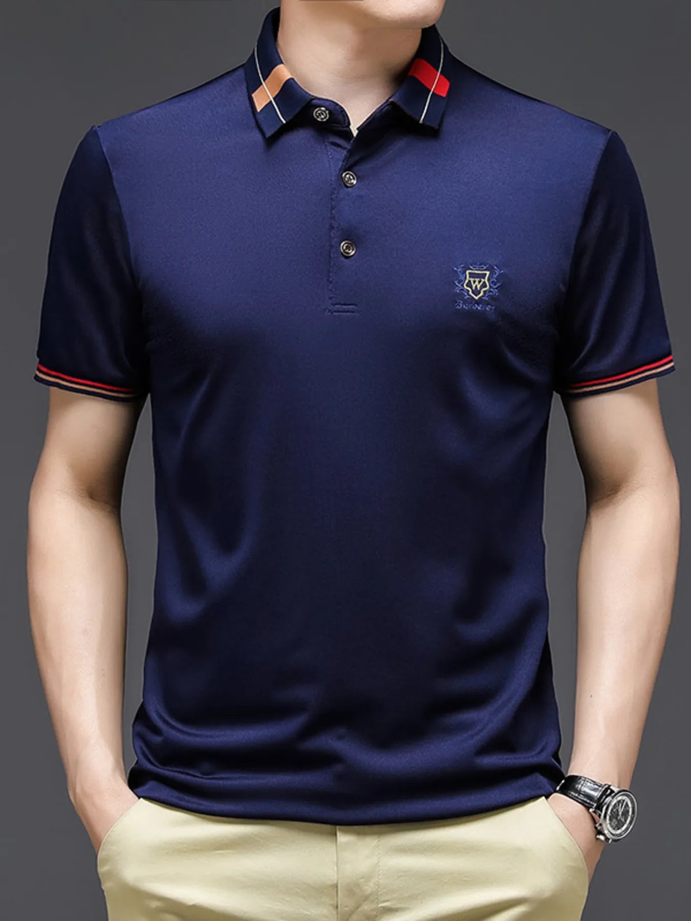 Men's Plus Size Short Sleeve Contrast Collar Polo Shirt - Premium Men's Polo shirt from Trendsi - Just $36.99! Shop now at Handbags Specialist Headquarter