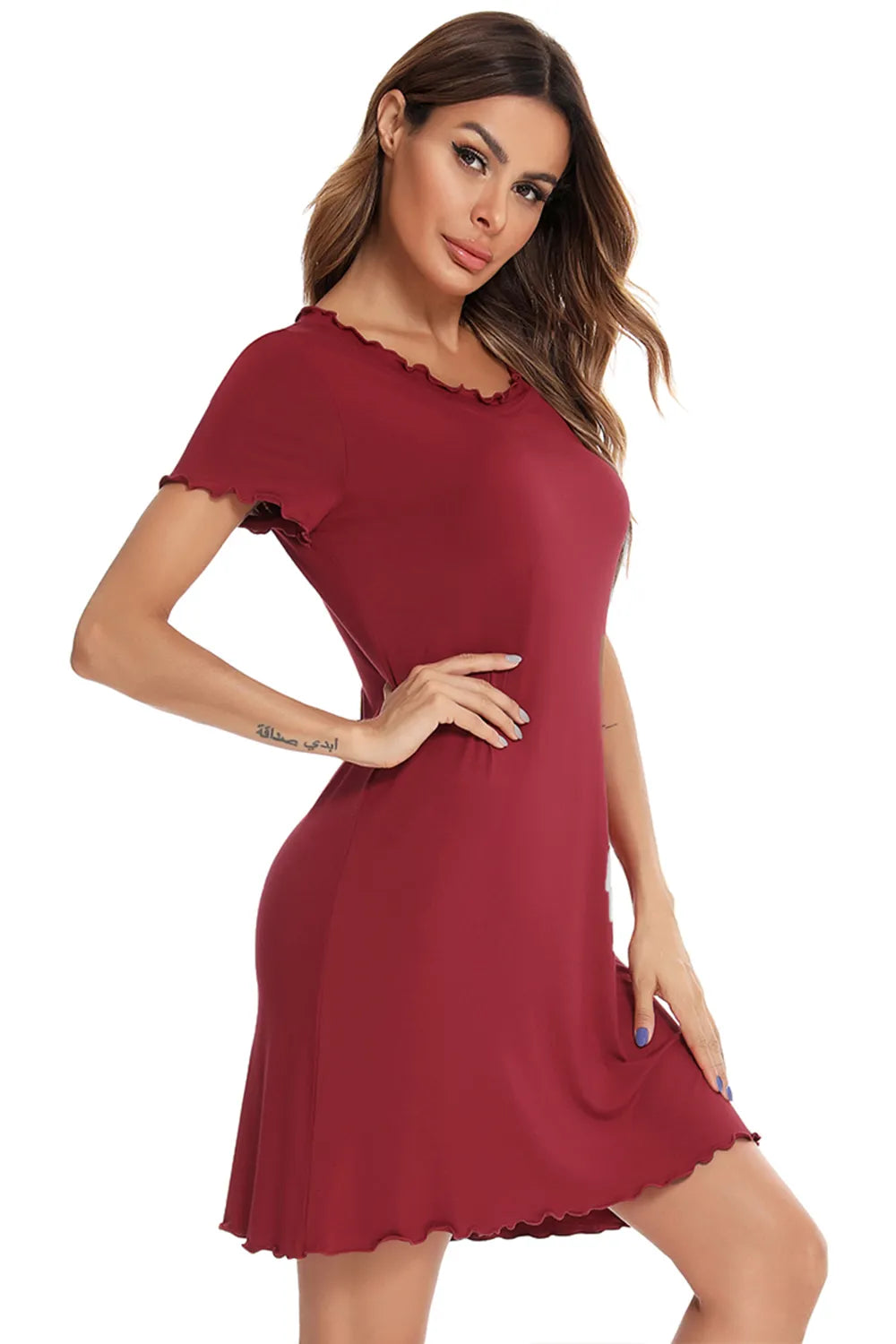 Round Neck Short Sleeve Lounge Dress - Premium Sleepwear from Trendsi - Just $28.99! Shop now at Handbags Specialist Headquarter