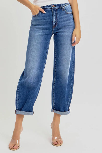 RISEN Full Size High Rise Crop Mild Barrel Jeans Plus Size - Premium Women / Jeans & Denim from Trendsi - Just $65.99! Shop now at Handbags Specialist Headquarter