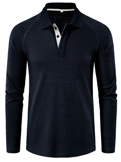 Men's Long Sleeve Textured Polo - Premium Men's Polo shirt from Trendsi - Just $40.99! Shop now at Handbags Specialist Headquarter