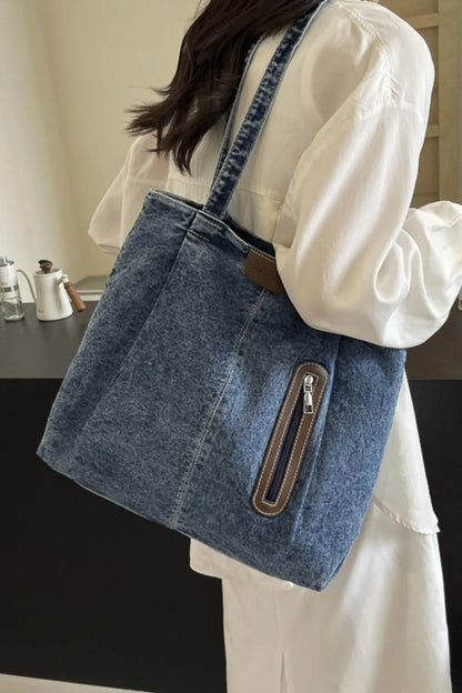 Medium Denim Tote Bag - Premium Tote Bag from Trendsi - Just $32.99! Shop now at Handbags Specialist Headquarter