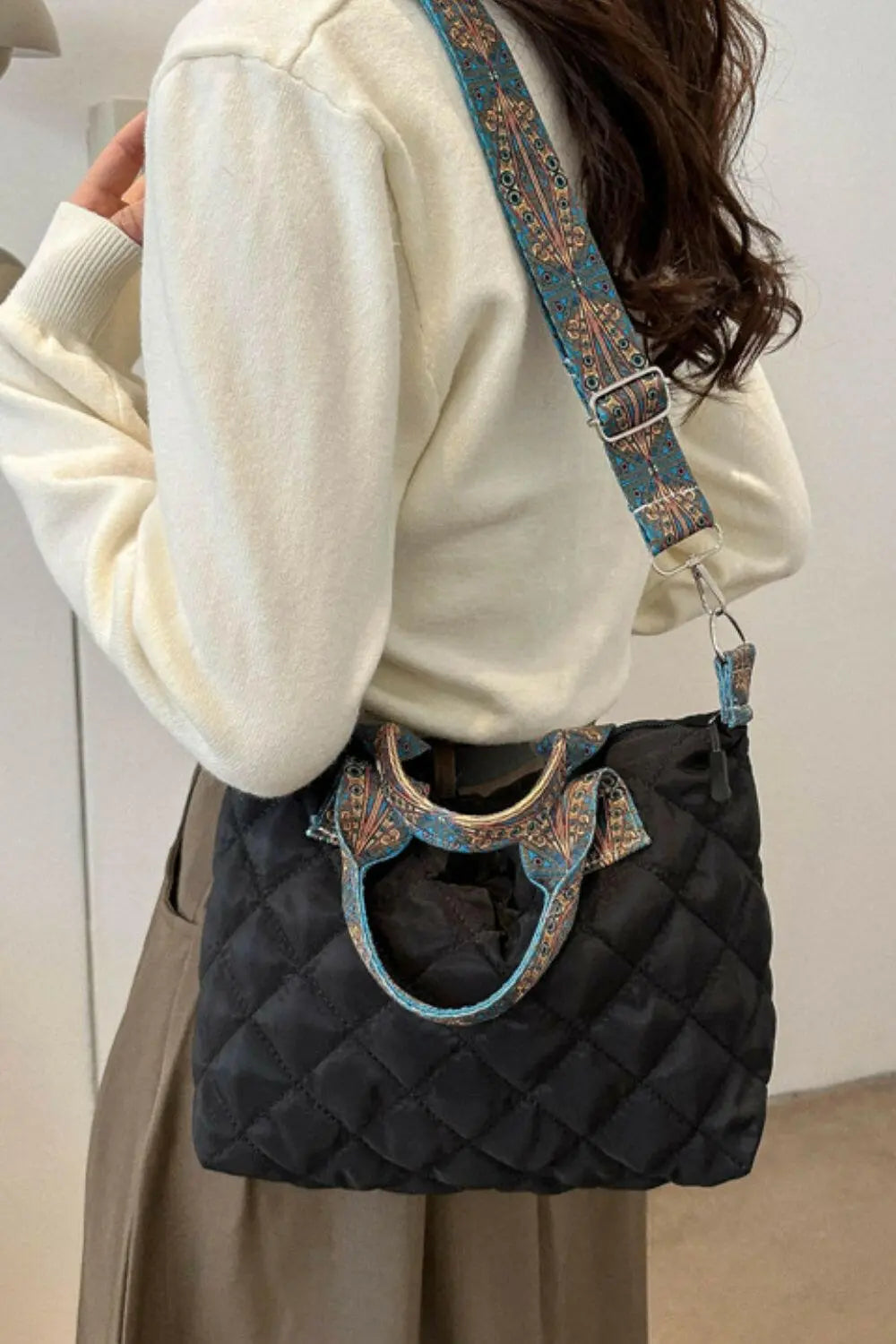 Bubble Textured Printed Strap Handbag.
