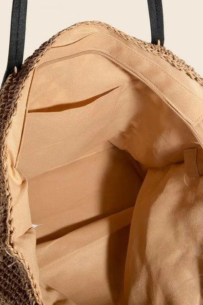 Fame Faux Leather Handle Knitted Tote Bag.