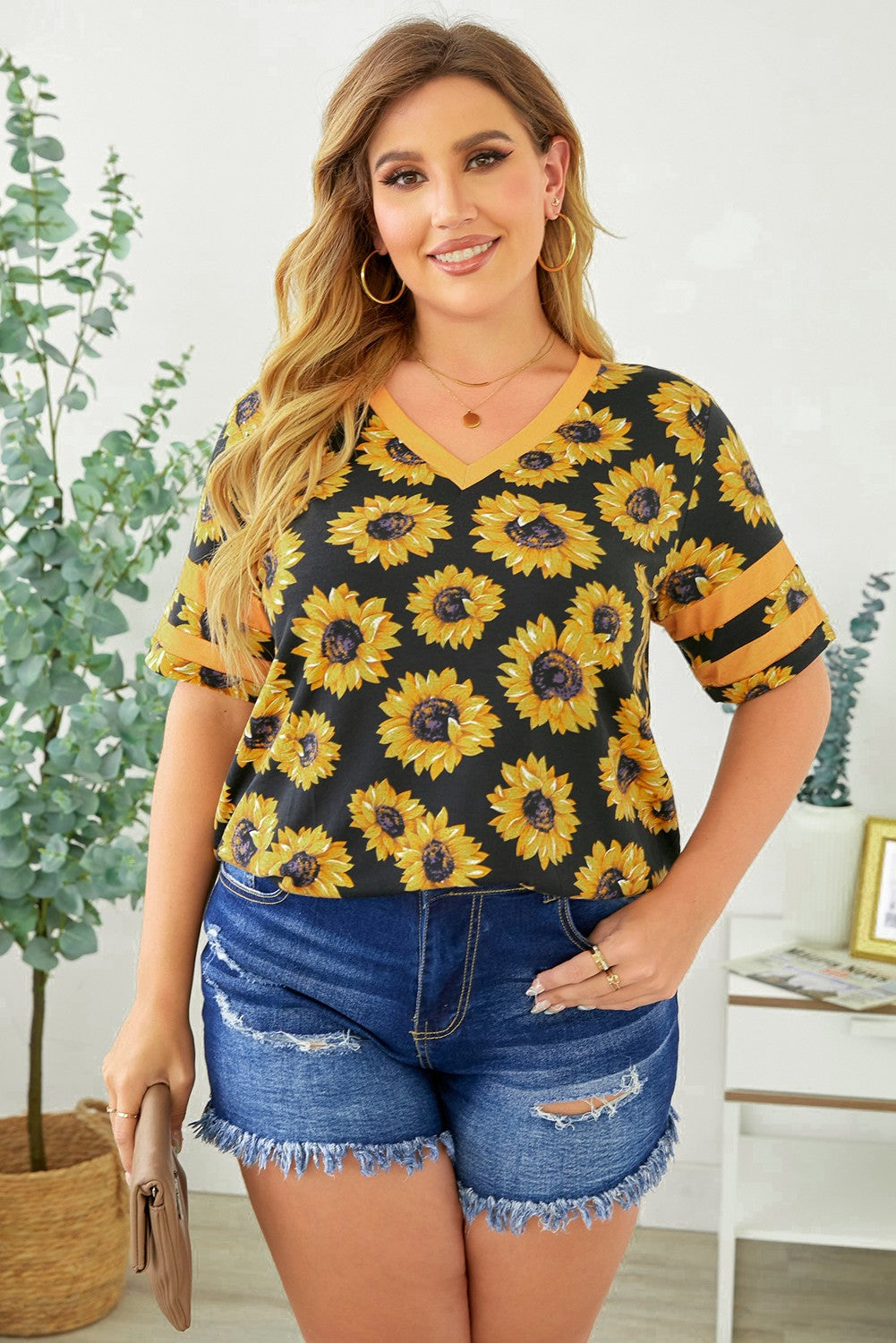 Plus Size V-Neck Tee Shirt - Premium Plus Size Shirts from Trendsi - Just $26! Shop now at Handbags Specialist Headquarter