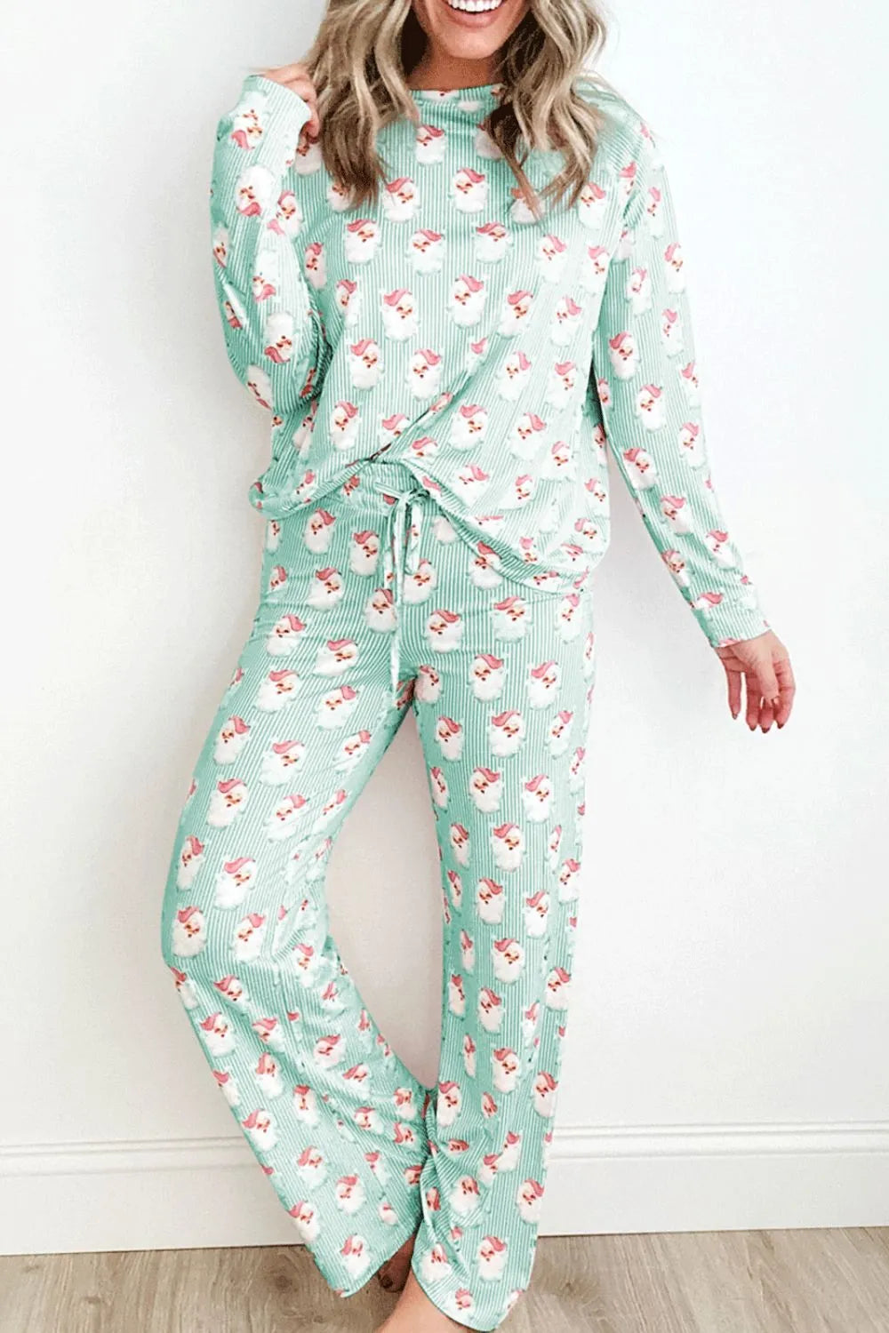 Santa Print Long Sleeve Top and Pants Lounge Set - Premium Sleepwear from Trendsi - Just $46.99! Shop now at Handbags Specialist Headquarter
