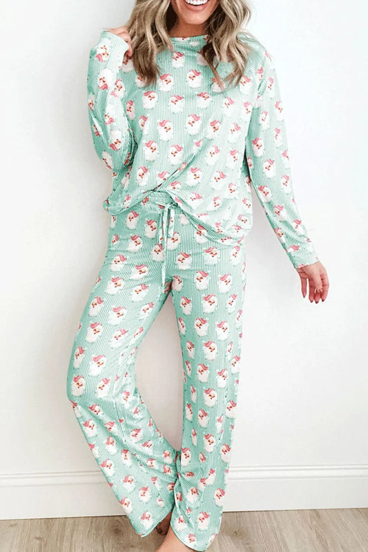 Santa Print Long Sleeve Top and Pants Lounge Set - Premium Sleepwear from Trendsi - Just $46.99! Shop now at Handbags Specialist Headquarter