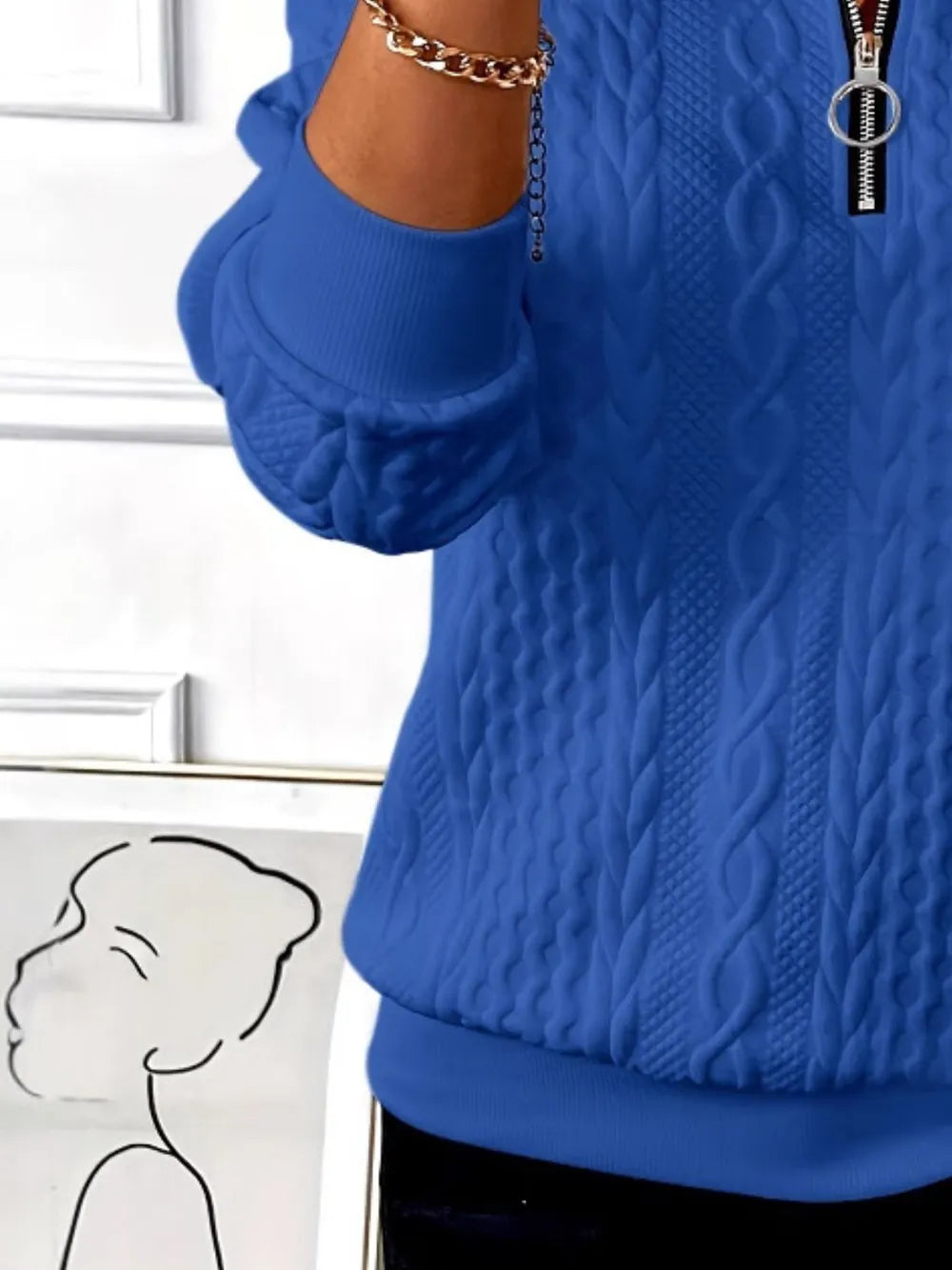 Texture Half Zip Long Sleeve Sweatshirt - Premium Tops from Trendsi - Just $22.16! Shop now at Handbags Specialist Headquarter