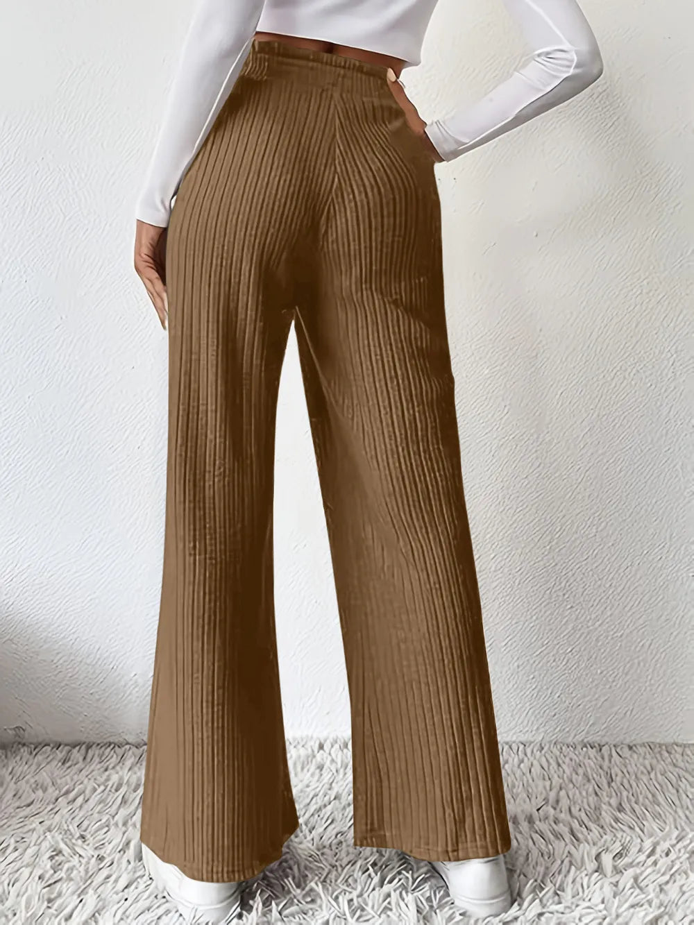Ribbed High Waist Pants - Premium Women Pants from Trendsi - Just $29.99! Shop now at Handbags Specialist Headquarter
