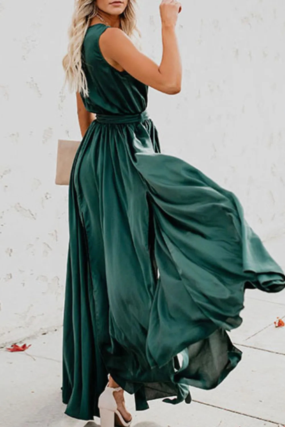 Surplice Tie Waist Maxi Dress - Premium Maxi Dress from Trendsi - Just $39.99! Shop now at Handbags Specialist Headquarter