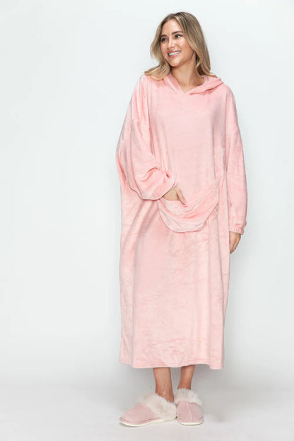 Double Take Full Size Pocketed Hooded Midi Lounge Dress - Premium Sleepwear from Trendsi - Just $44.66! Shop now at Handbags Specialist Headquarter