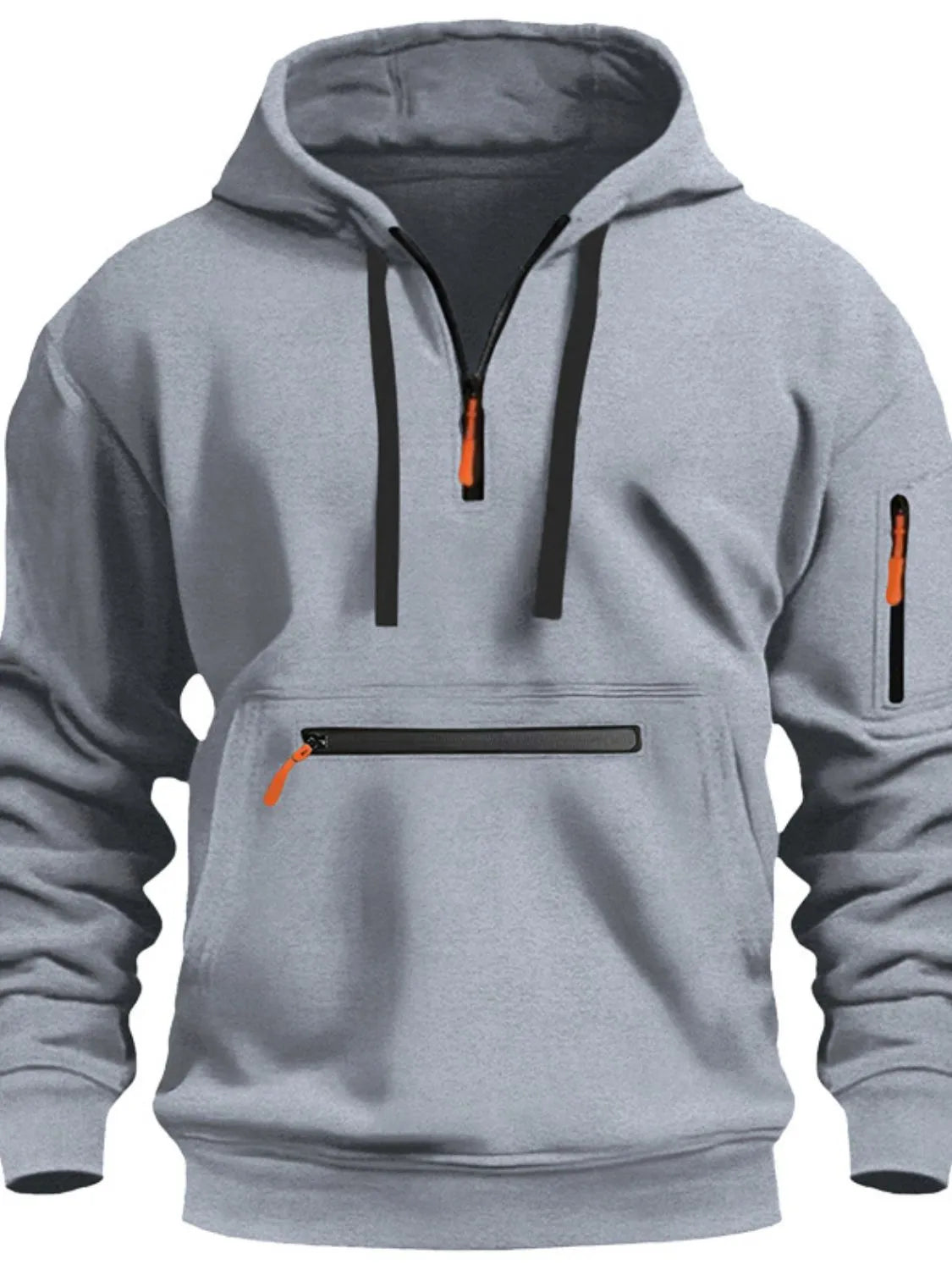 Men's Full Drawstring Half Zip Hoodie Plus Size - Premium Men's Sweatshirts from Trendsi - Just $35.30! Shop now at Handbags Specialist Headquarter