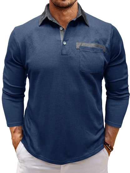 Men's Contrast Collar Long Sleeve Casual Polo Shirt - Premium Men's Polo shirt from Trendsi - Just $39.99! Shop now at Handbags Specialist Headquarter