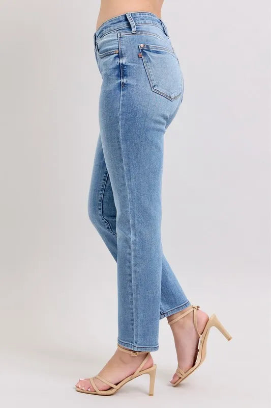 Judy Blue Full Size Mid Rise Vintage Wash Slim Jeans with Cell Phone Pocket Plus Size - Premium Women / Jeans & Denim from Trendsi - Just $60.99! Shop now at Handbags Specialist Headquarter