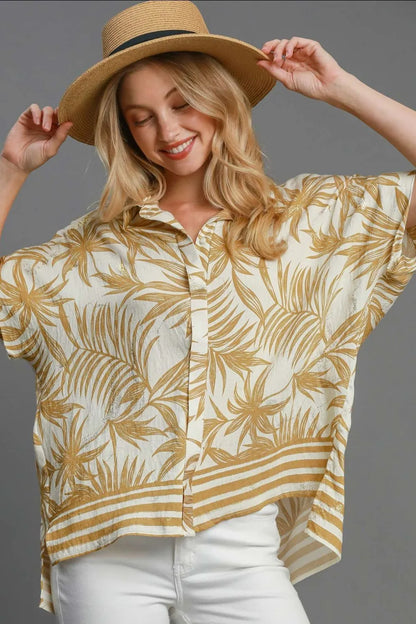 Umgee Full Size Tropical Print Button Down Shirt Plus Size - Premium Dresses from Trendsi - Just $48.99! Shop now at Handbags Specialist Headquarter