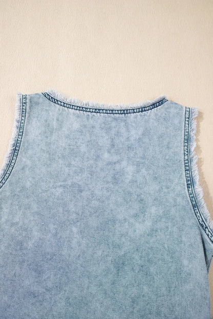 Mineral Wash Denim Frayed U Neck Sleeveless Top - Premium Women / Jeans & Denim from Trendsi - Just $30.96! Shop now at Handbags Specialist Headquarter
