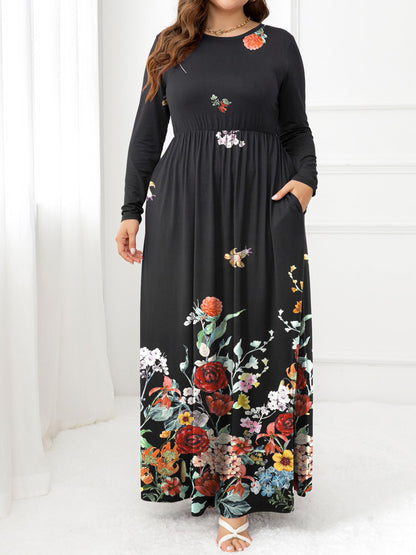 Plus Size Round Neck Maxi Dress with Pockets - Premium Dresses from Trendsi - Just $48.99! Shop now at Handbags Specialist Headquarter