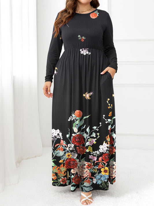 Plus Size Round Neck Maxi Dress with Pockets - Premium Dresses from Trendsi - Just $48.99! Shop now at Handbags Specialist Headquarter