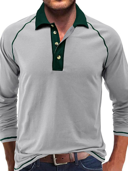 Men's Contrast Collar Long Sleeve Polo Shirt - Premium Men's Polo shirt from Trendsi - Just $41.96! Shop now at Handbags Specialist Headquarter