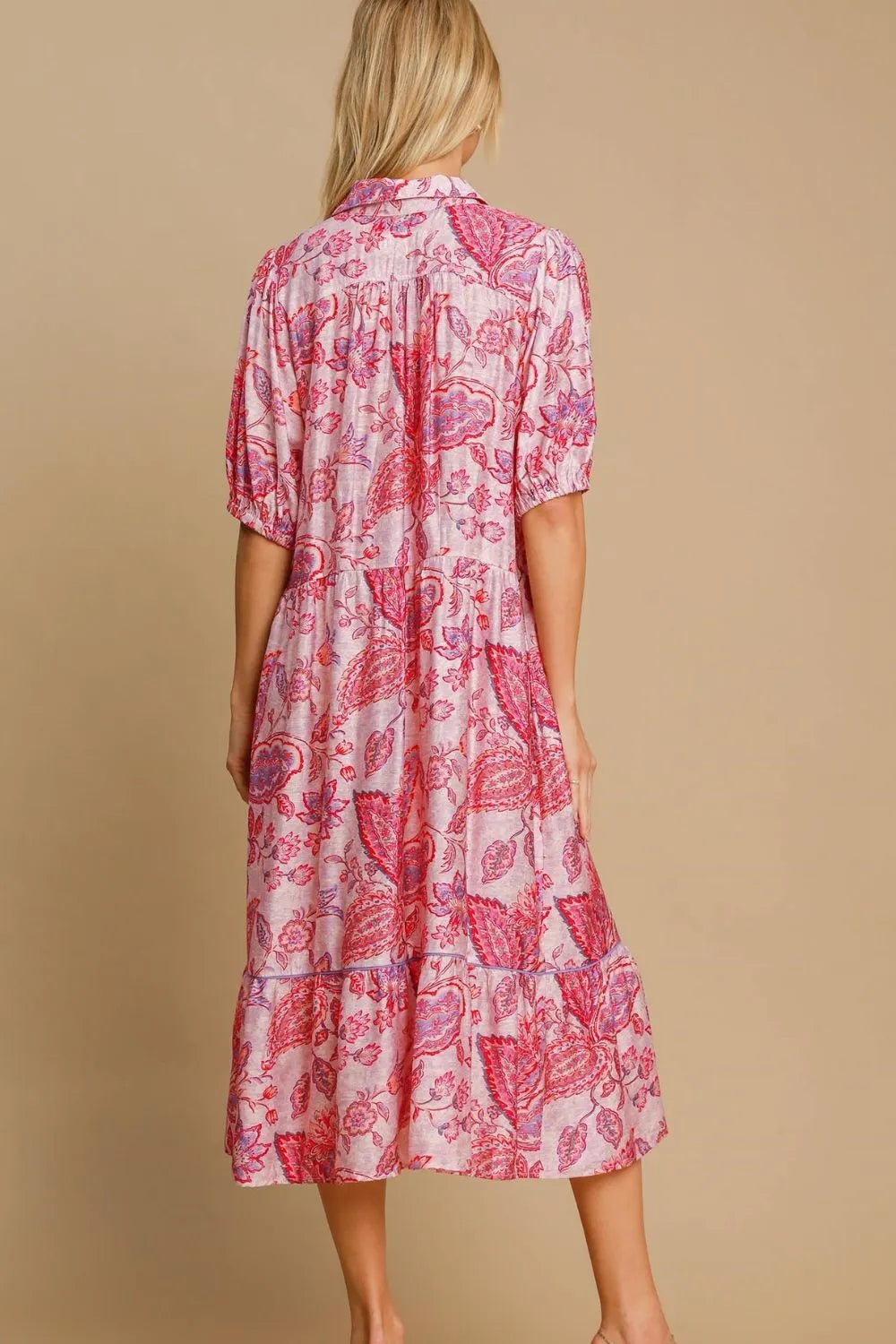 Umgee Full Size Ruffled Hem Floral Paisley Print Half Sleeve Midi Dress Plus Size - Premium Dresses from Trendsi - Just $55.99! Shop now at Handbags Specialist Headquarter