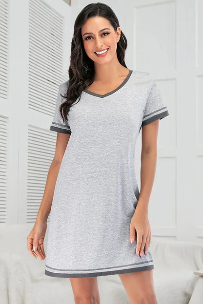 Contrast Trim Short Sleeve Lounge Dress - Premium Sleepwear from Trendsi - Just $26! Shop now at Handbags Specialist Headquarter