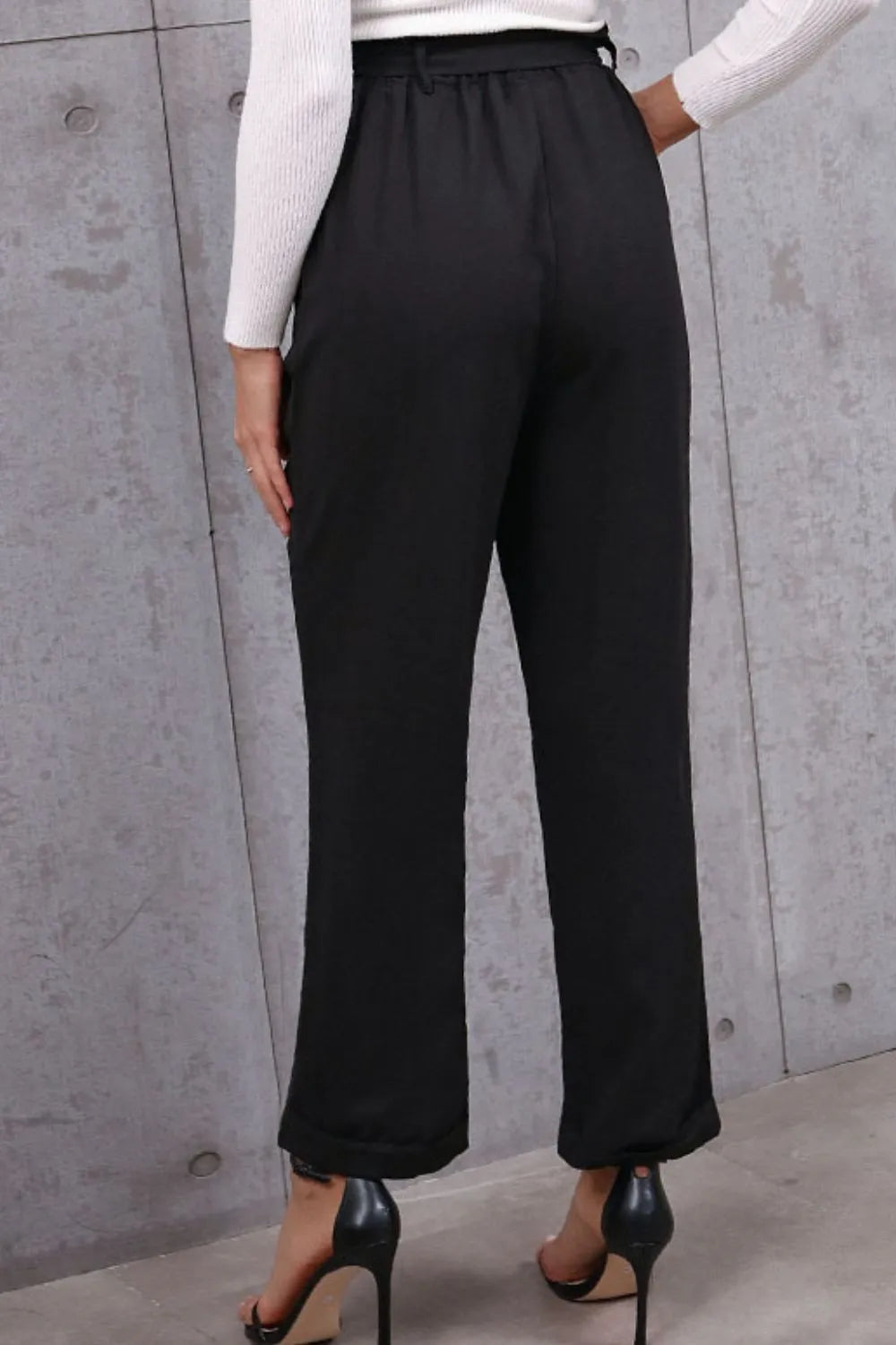 Belted Paperbag Waist Pants - Premium Women Pants from Trendsi - Just $36.99! Shop now at Handbags Specialist Headquarter