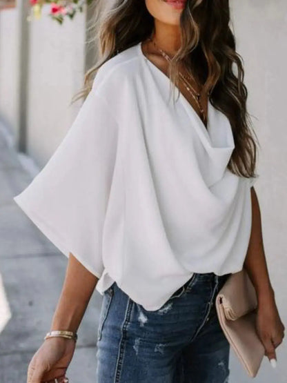 Full Size Ruched Three-Quarter Sleeve Blouse Plus Size.