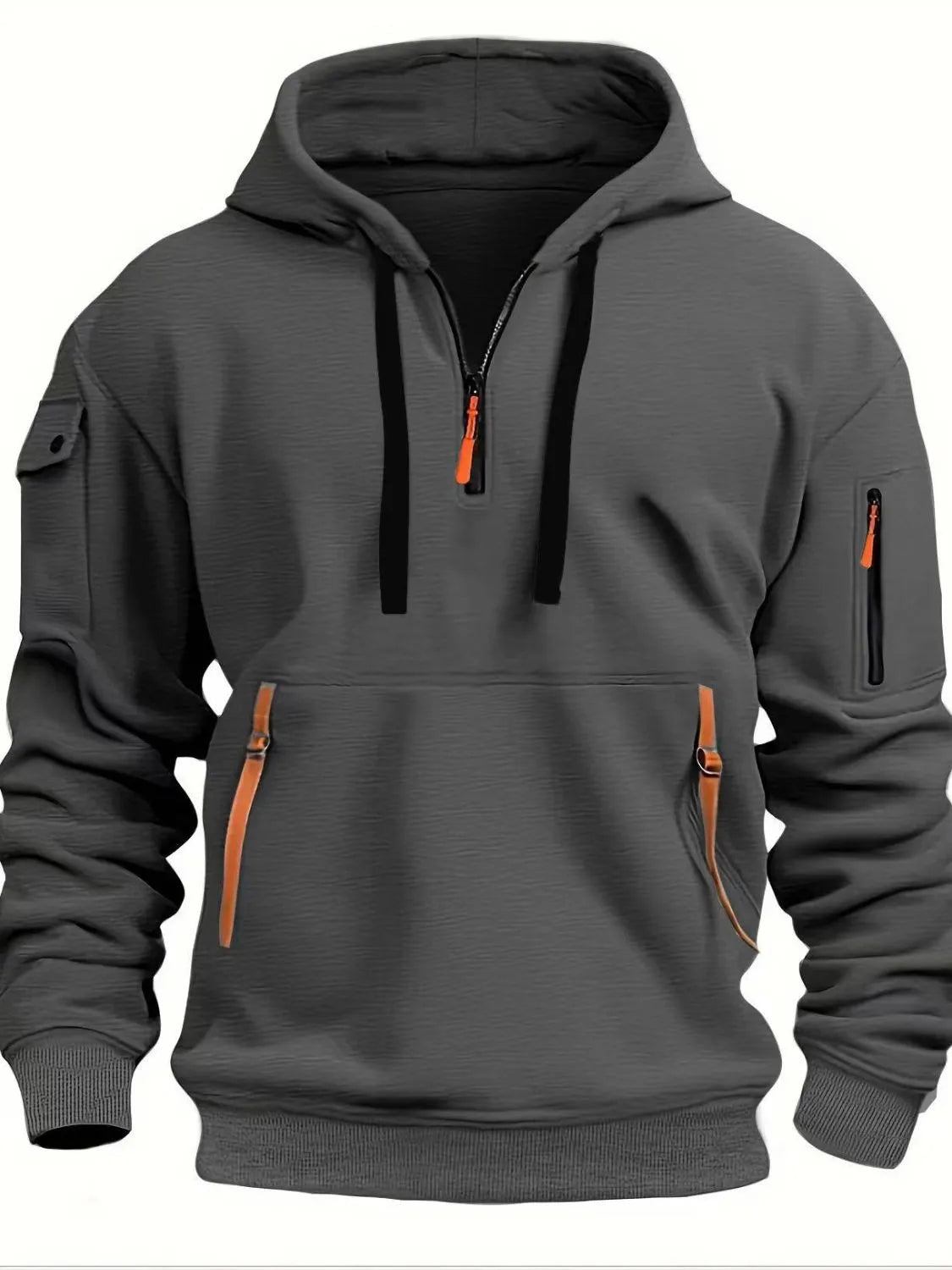 Men's Full Size Half Zip Drawstring Hoodie Plus Size - Premium Men's Sweatshirts from Trendsi - Just $33.20! Shop now at Handbags Specialist Headquarter