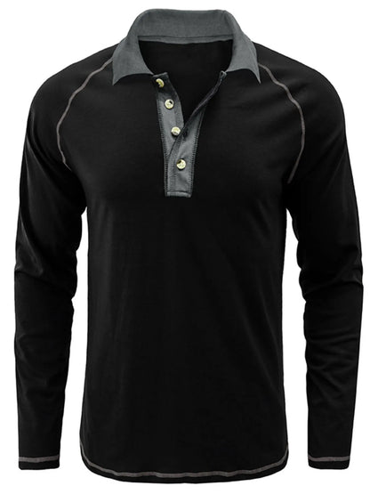 Men's Contrast Collar Long Sleeve Polo Shirt - Premium Men's Polo shirt from Trendsi - Just $41.96! Shop now at Handbags Specialist Headquarter