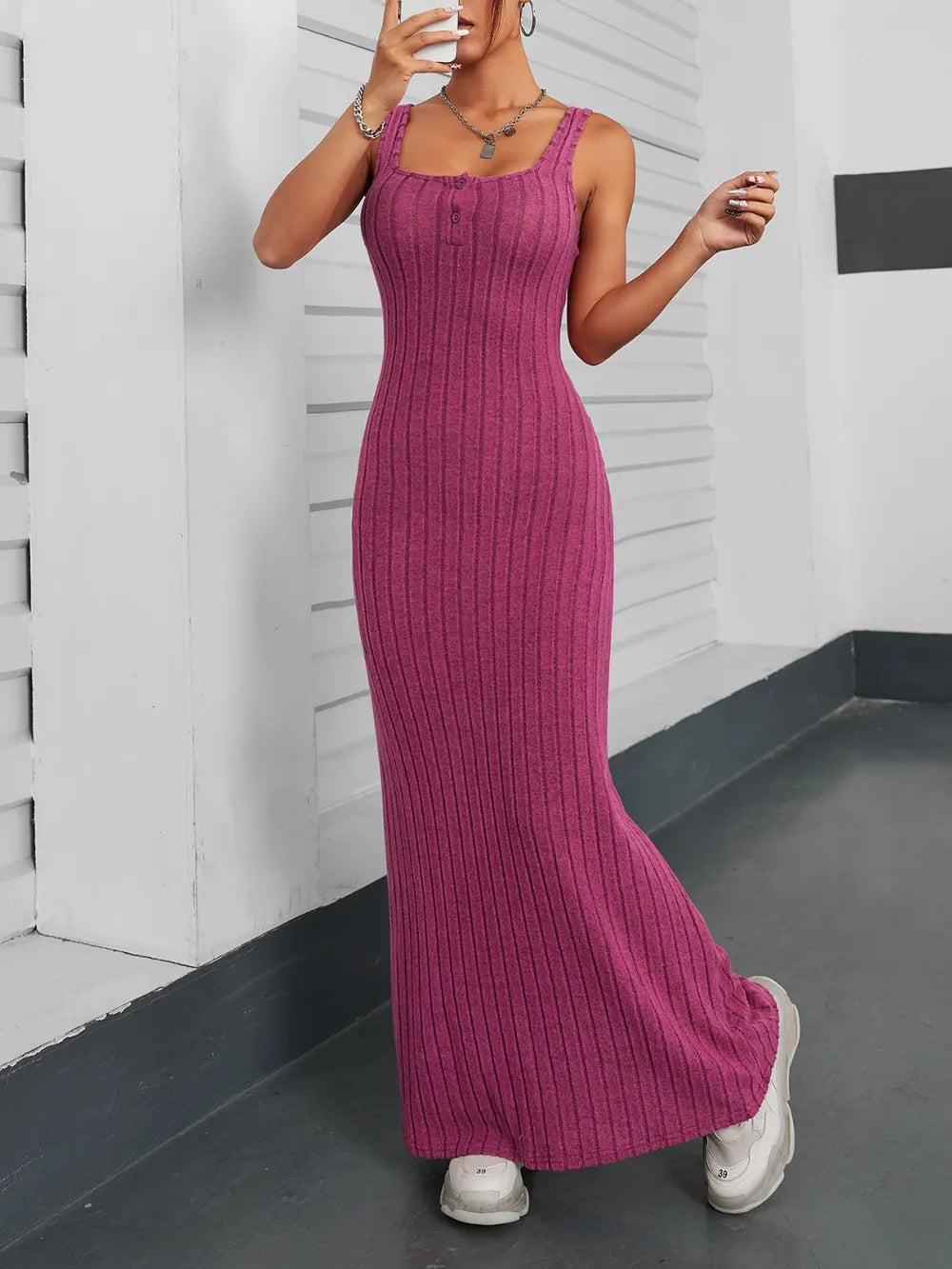 Ribbed Maxi Tank Dress - Premium Maxi Dress from Trendsi - Just $25.99! Shop now at Handbags Specialist Headquarter