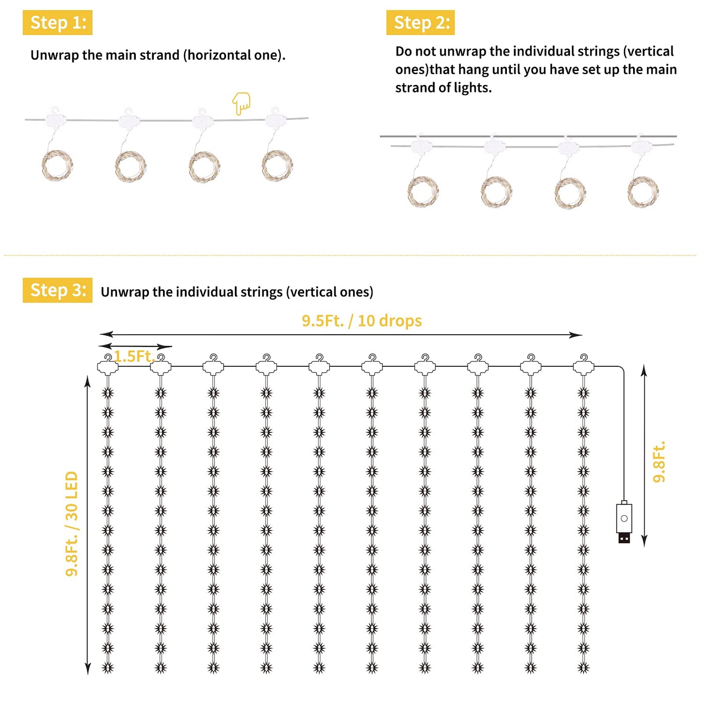 Minetom 300 LED Dimmable Fairy Curtain Lights
